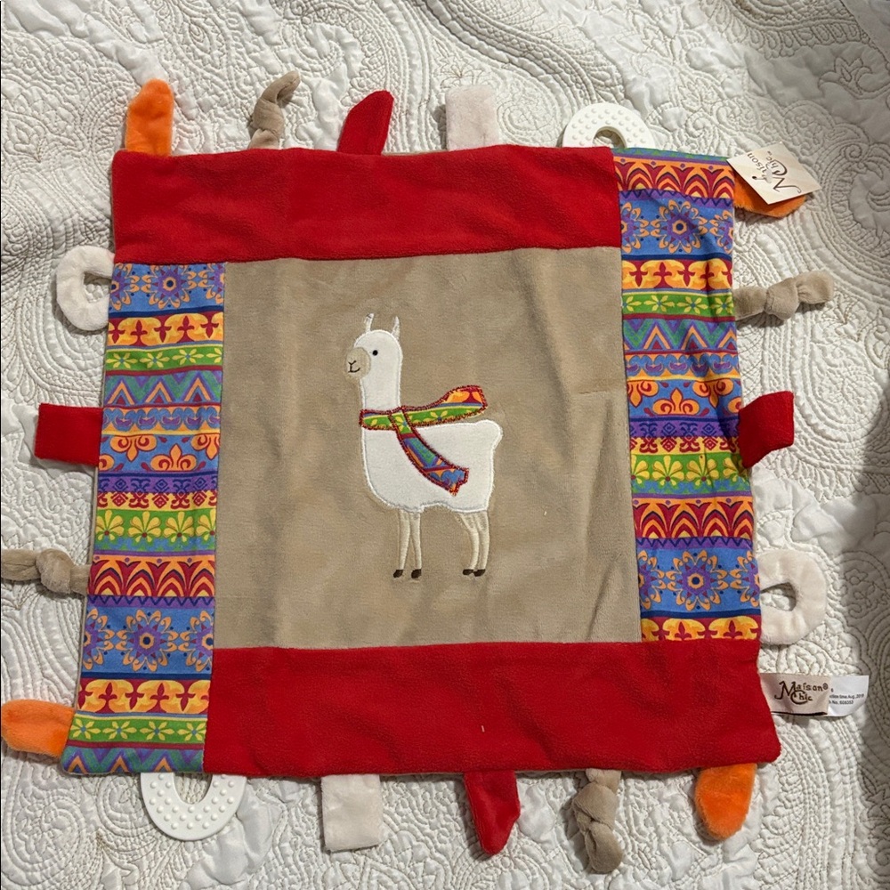 Khaki and Red Llama Baby Blanket